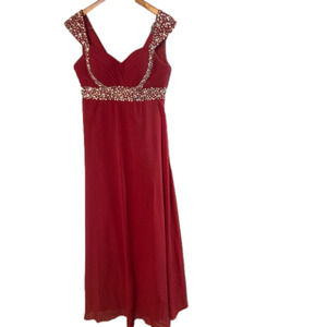 Custom made empire waist red prom dress